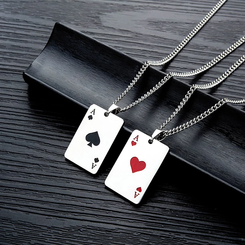 

Men's Necklace Lucky Ace of Spades Stainless Steel Poker Card Pendant Necklaces Hip Hop Casino Fortune Playing Cards Dropshippin