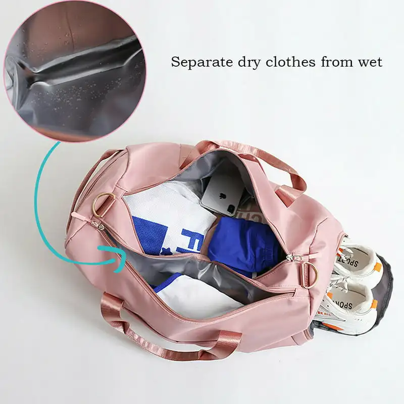 Portable Sporty Gym Duffel Bag with Wet Pocket, Shoes Compartment, Great for Swim, Training and Yoga Travel