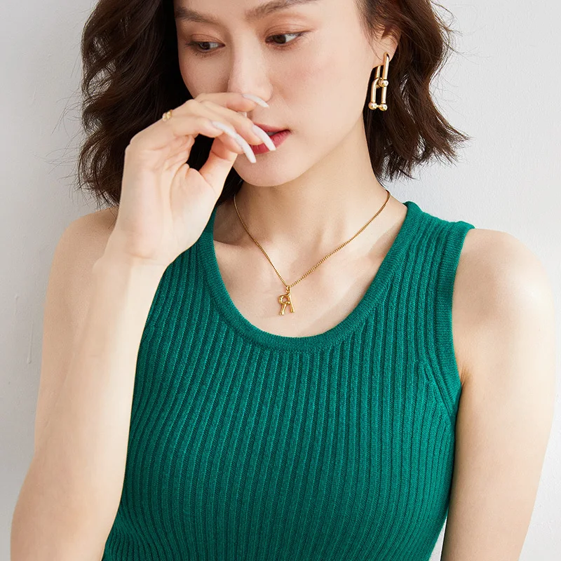 2022 New Knitted Camisole Women's round Neck Slim Fit Pullover Sleeveless Bottoming Shirt Pure Color Minimal Versatile Top