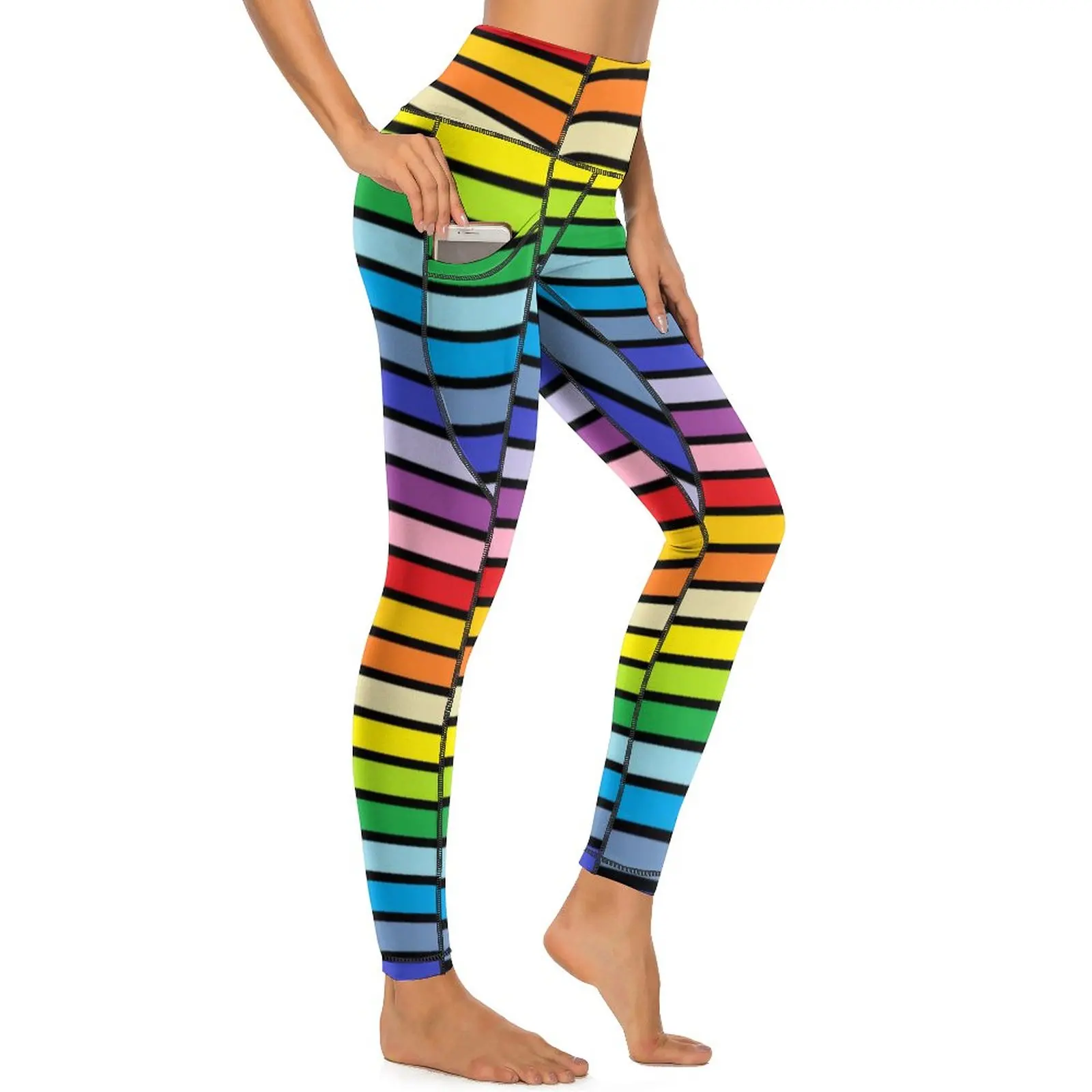 

Rainbow Stripes Leggings Lines Print Fitness Running Yoga Pants Push Up Breathable Leggins Sexy Elastic Graphic Sports Tights