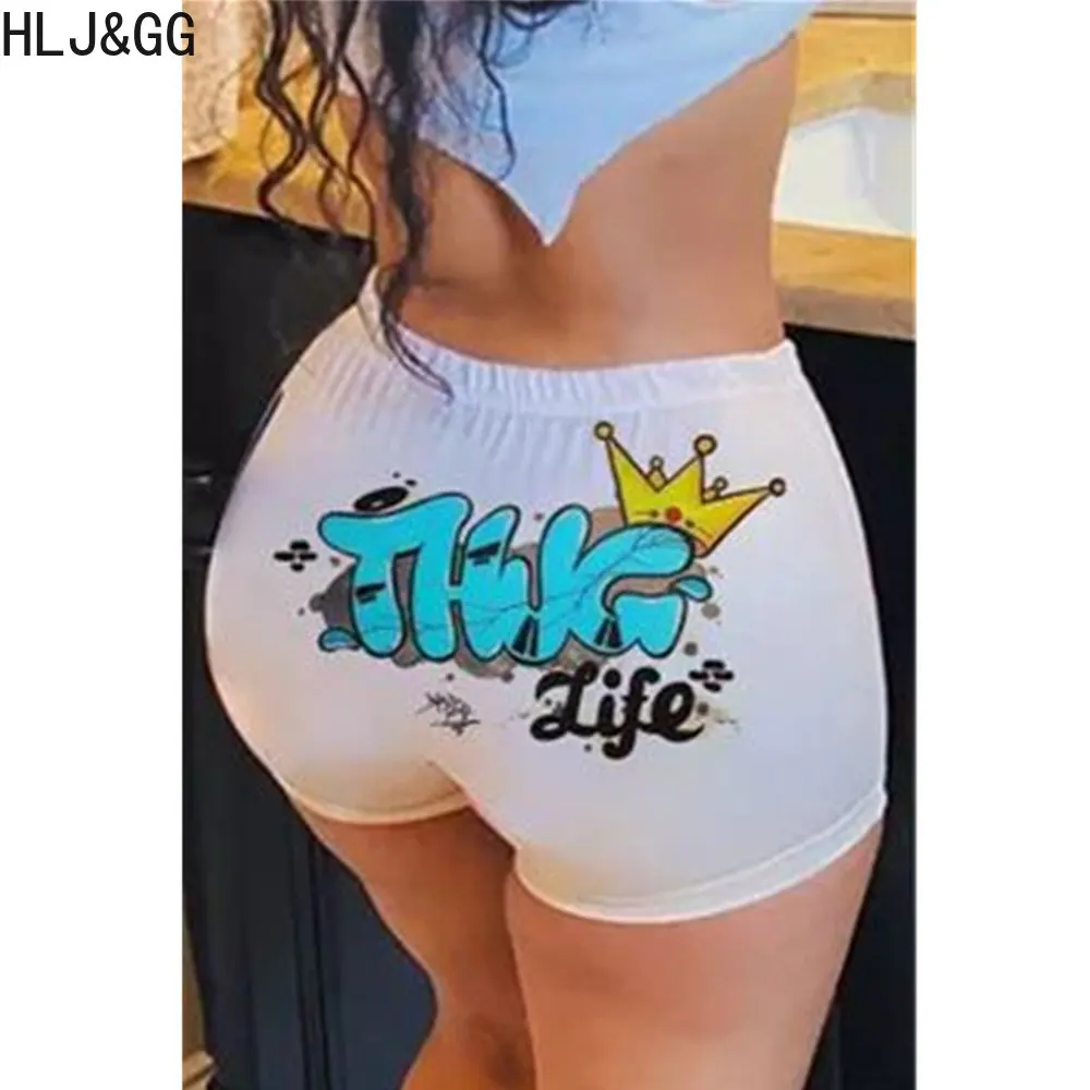 HLJ&GG Sexy Y2K Print Skinny Shorts Fashion Higt Waist Biker Shorts Summer Spicy Girl Streetwear Casual Sporty Shorts Bottoms
