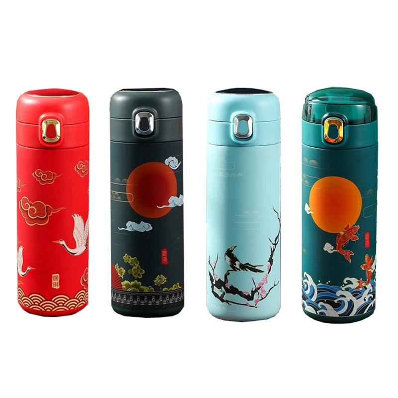 

Temperature Display Coffee Thermal Mug Insulated Vacuum Flask Chinese Style Water Bottle New Portable Tumbler 450ml Thermos Cup