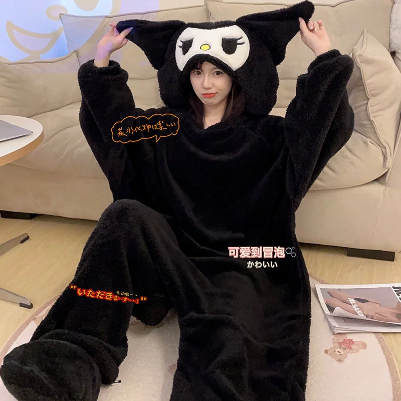 Новинка зимняя Пижама Sanrio Kulomie из мультфильма Женская фланелевая ночная рубашка