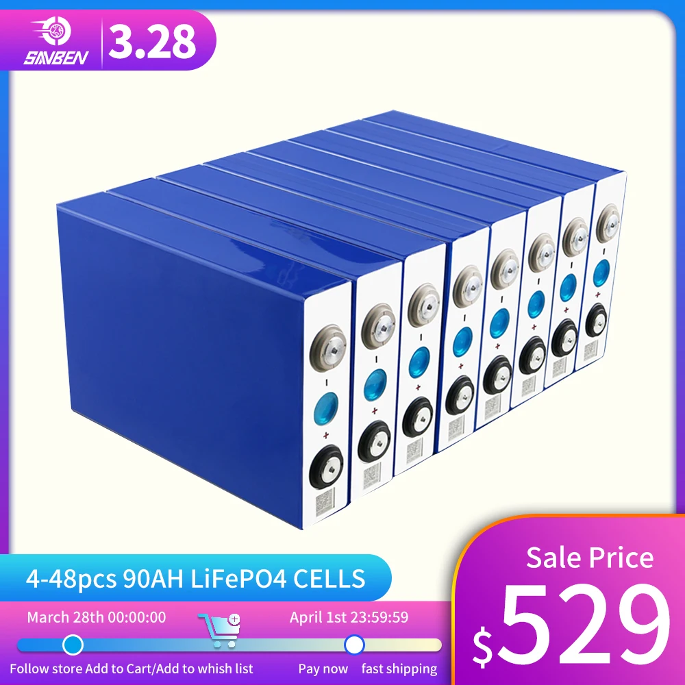 

Brand new A-class 3.2V 90AH lifepo4 battery 8-48PCS rechargeable battery pack suitable for RV solar energy saving system