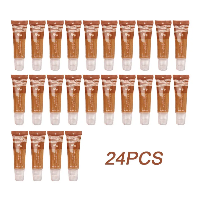 24pcs Coffee Lip Scrub Remove Skin Fade Lip Lines Moisturize Smooth Lip Gloss Girls Lips Care in Bulk