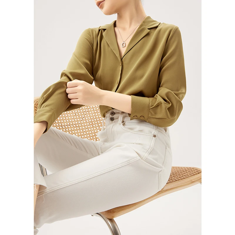 

New SATIN Blusas Mujer De Moda 2022 Verano Elegantes Natural Silk Spandex Blouses Women Tops Long Sleeve Dress Shirts Notched