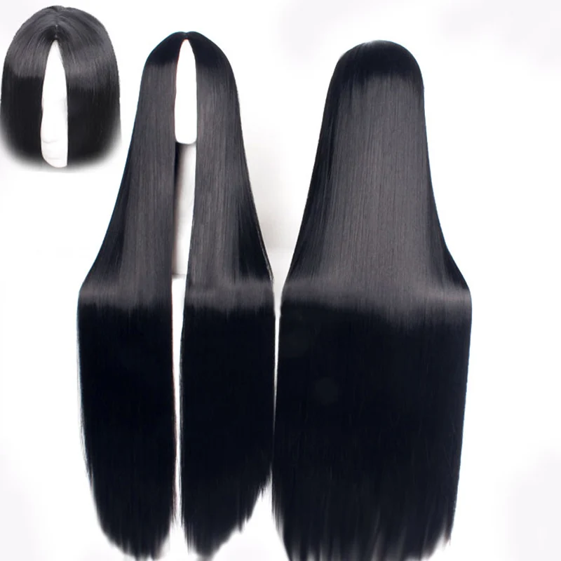 

Anime Basic 100 CM Long Straight black wigs for Women Universal Cartoon Cosplay Wig white black Central Parting Wigs 100cm