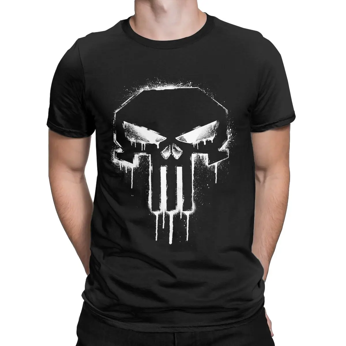 

Disney Punisher Spray Paint Logo Marvel T-Shirt for Men 100% Cotton Tee Shirt Crewneck Short Sleeve T Shirts Graphic Clothes