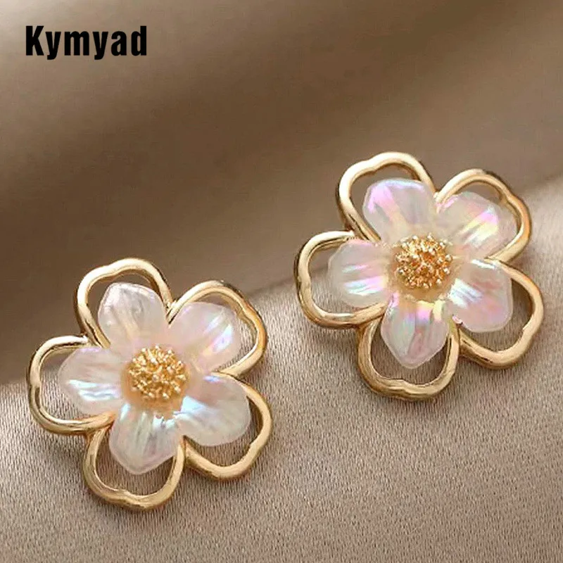 

Модные серьги Kymyad, новые серьги-гвоздики в форме цветка для женщин, украшения, простой дизайн, женские серьги золотого цвета, модные украшен...