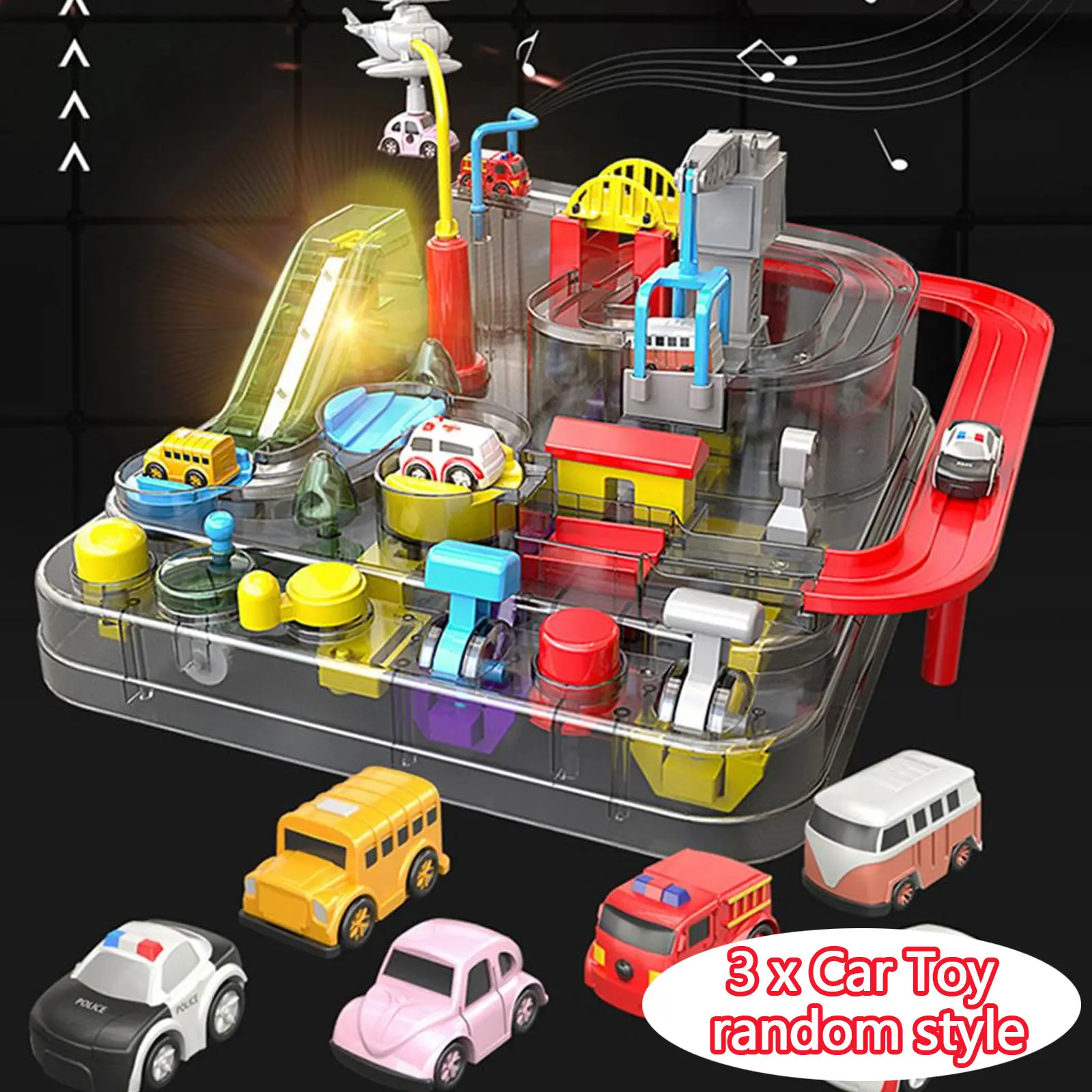 

Car Adventure City Rescue Race Tracks Game Educational Toys with 3pcs Car Toys Music Light for Kids Birthday Festival Gifts