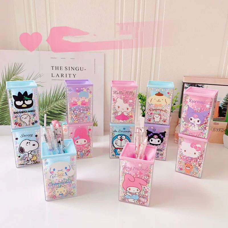 

Sanrio Anime Character Kawaii Cinnamoroll My Melody Styling Desktop Pen Holder Stationery Storage Bucket Makeup Brush Storage