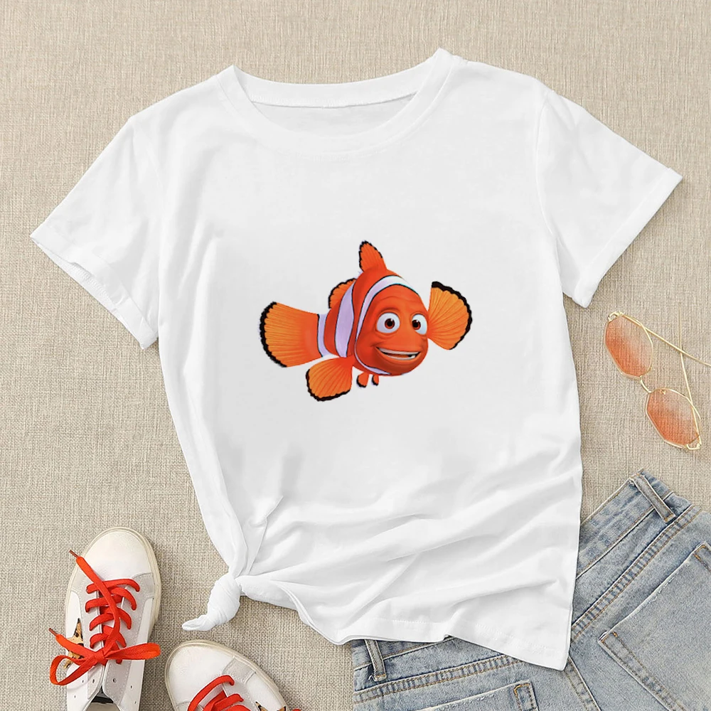 

Timid Funny Marlin Camiseta Mujer Finding Nemo Print Cartoon Women T Shirt Disney Loose Summer Casual Street Wear Teens Tees