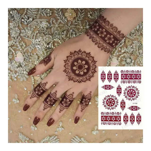 Henna Tattoo Brown Mehndi Stickers for Hand Temporary Tattoos for Women Lace Floral Tattoo Temporari Waterproof Fake Tatoo Hena 5