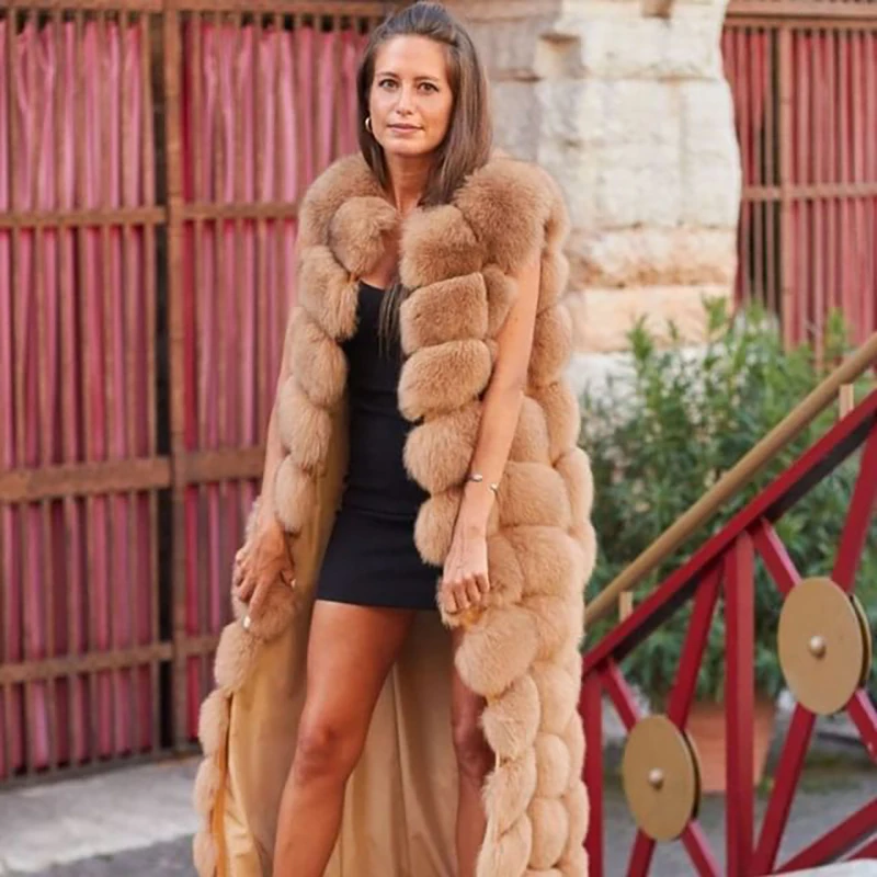 Natural Fox Fur Vest Women Streetwear Sleeveless O-neck Outertwear Lady Winter Thicken Tide Genuine Fox Real Fur Tank Top Female