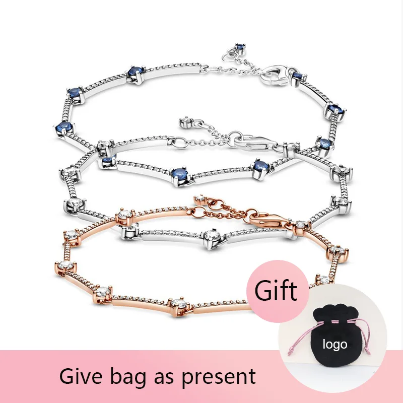 

PAN 925 Sterling Silver Bracelet Female Shining Heart Of The Sky Five Star Diamond Bracelet Adjustable Daisy Bracelet