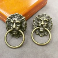 100Pcs Antique Brass Lion Head Pulls Handles Drawer Cabinet Door Knob Knocker Furniture Wardrobe Handles