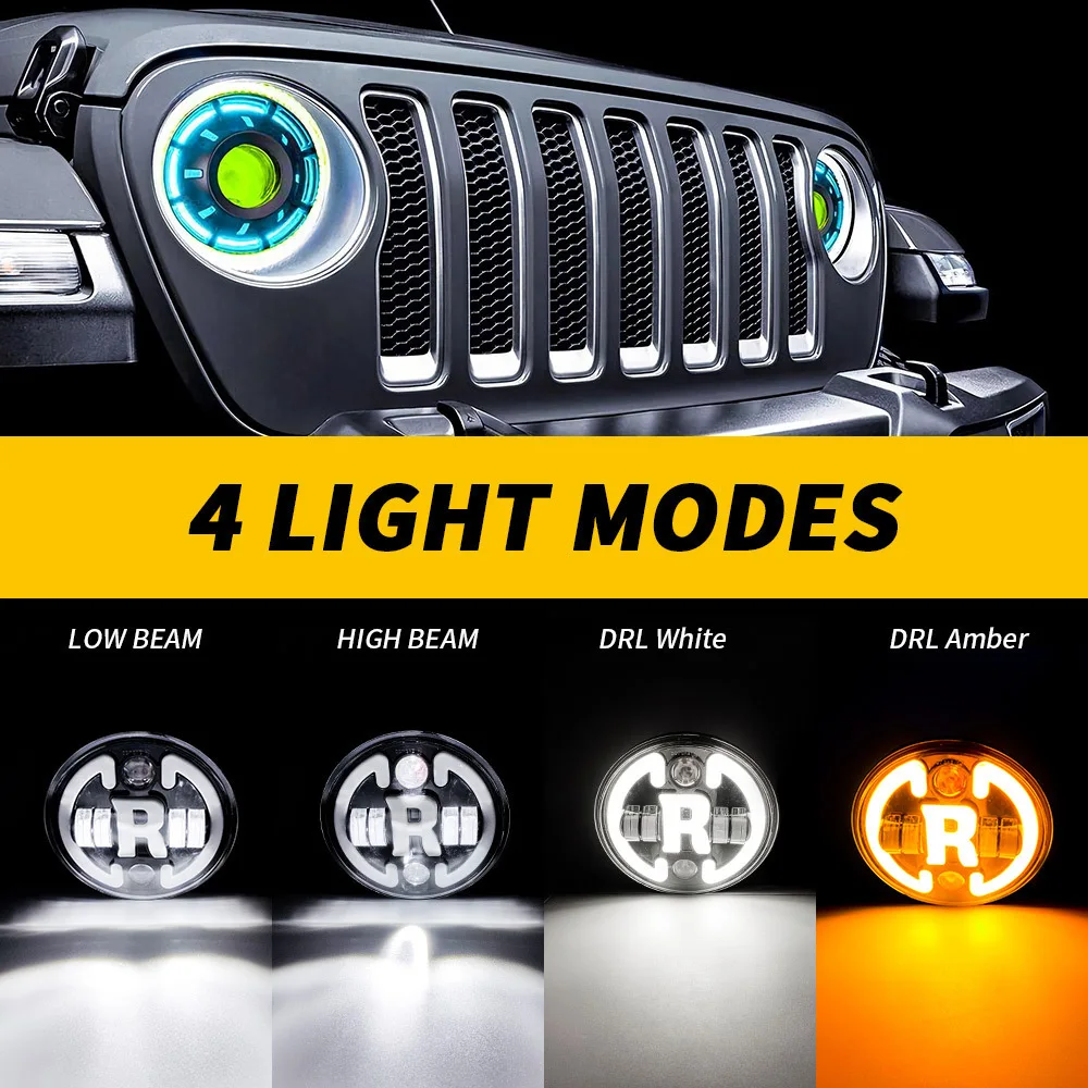

7 Inch LED Headlight for Jeep Wrangler JK Led 12v Super Bright White-Amber Off-road Vehicle Motorcycle Headlights Modified R