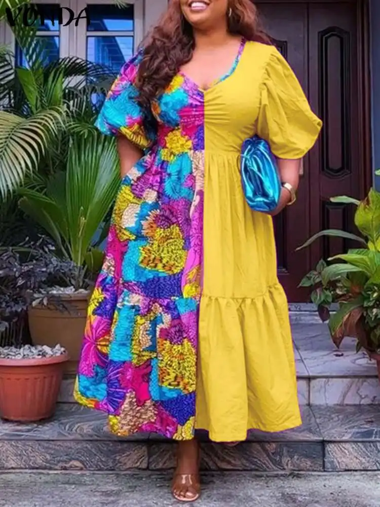 

Праздничное платье VONDA Y2K, длинное праздничное платье макси, Женский богемный Летний Пляжный сарафан, винтажный плиссированный Халат