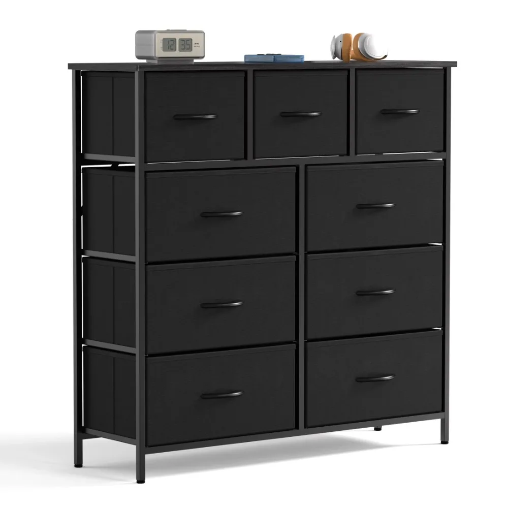 GIANNA Dresser with 9 Drawers for Bedroom, Closet, Entryway, Nursery, Black
