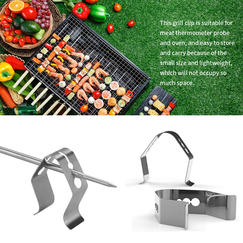 

6pcs Picnic Temperature Gauge Barbecue Thermometer Probe Holders Stainless Steel BBQ Grill Clips Probe Brackets
