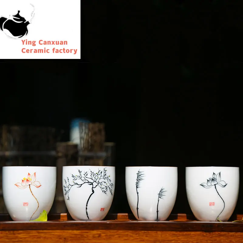 

2 шт./партия, керамические чайные чаши с рисунком лотоса