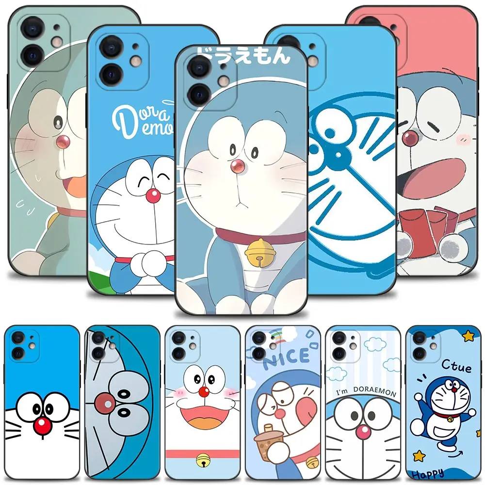 

Cartoon Happy Smile Doraemon Silicone Case For iPhone 11 12 13 Pro 14 Max Mini X XS Max XR 7 8 Plus Full Lens Protection Cover