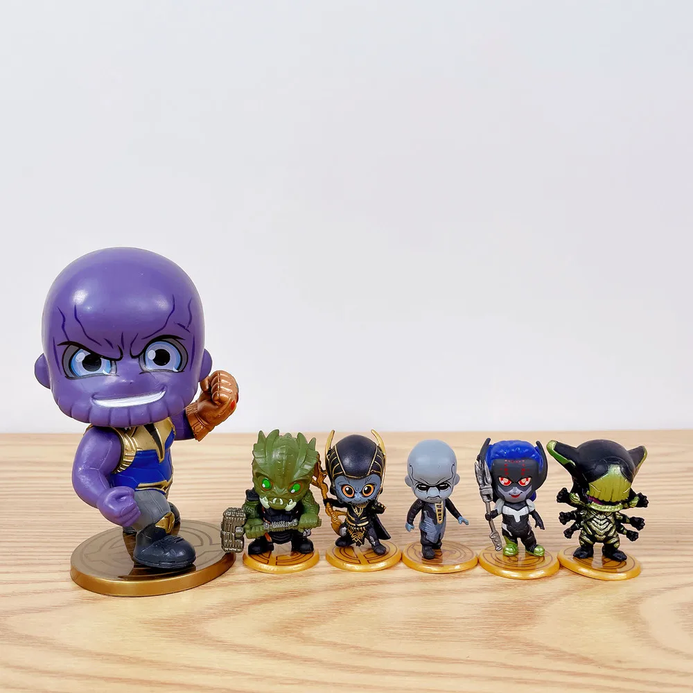 

Marvel hero 6pcs/lot Infinity War Q style Thanos Hulk PVC Action Figure Collectible model shaking head car on-board doll gift