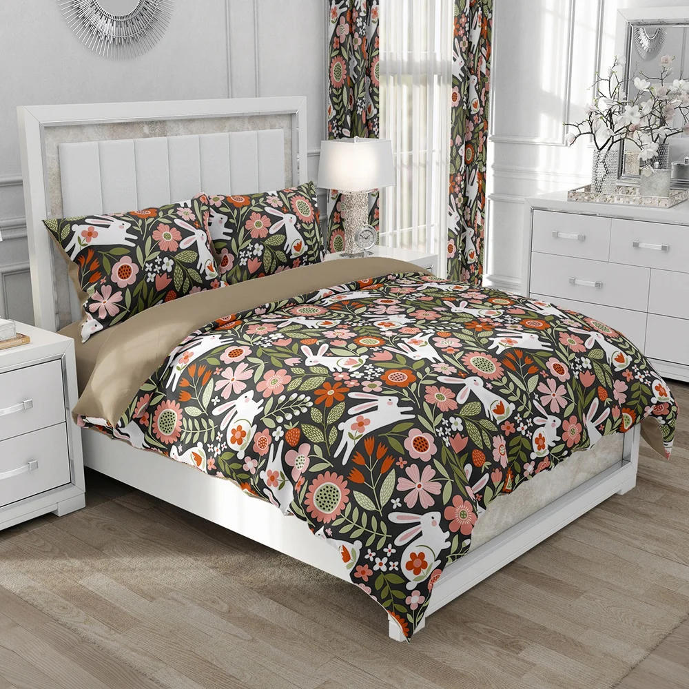 

Nordic Bedding set Linens Duvet cover set Queen/Euro/240x220 size Bed Set Blanket/Quilt Covers for home floral Bedclothes rabbit