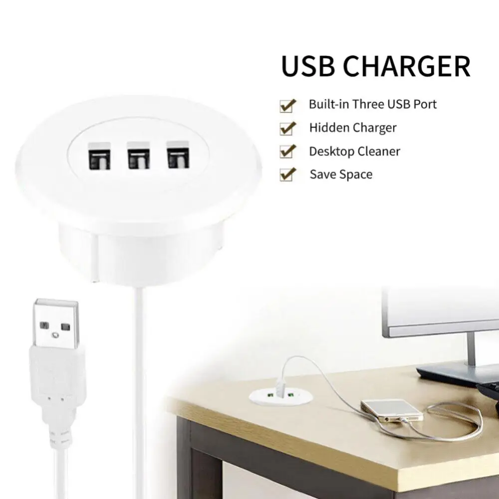 

Date Transmission Charging 5cm Grommet Hole Usb 2.0 Hub Adapter Splitter 150cm Grommet Hole In-desk Mounting Usb2.0 Splitter