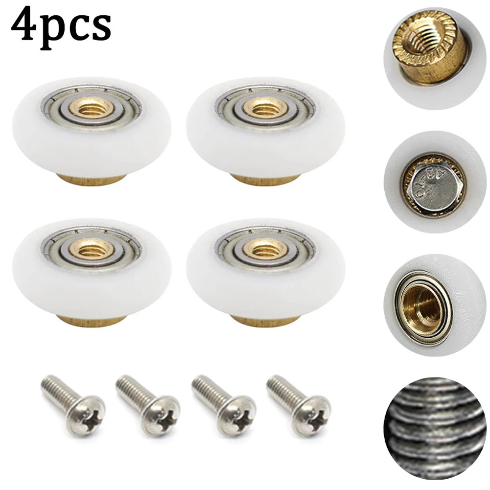 

4pcs Door Roller Door Pulley Door Slide Rail With Screws Shower Room Gate Glass Sliding Gate Bathroom Sliding Convenient Silent