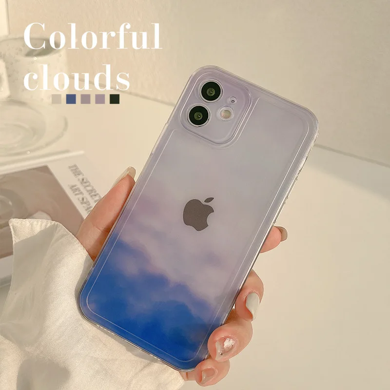 

Painted ins Wind Rendering Blue Purple Phone Case For iphone 14 13 12 11 Pro Max X XR XSMAX 7 8 Plus SE TPU Case Cover