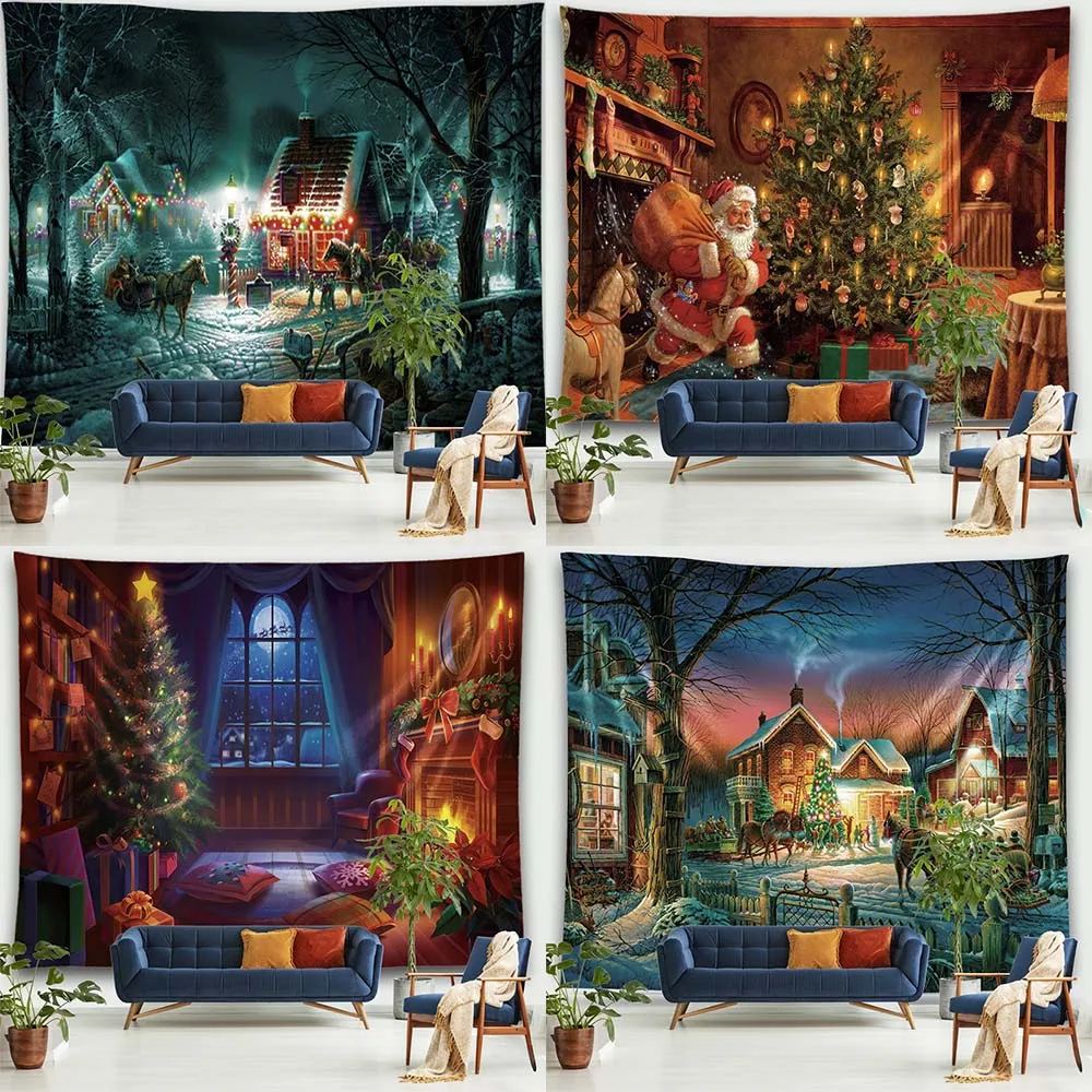 

Merry Christmas Santa Claus fireplace printed pattern tapestry home living room bedroom room wall decoration tapestry