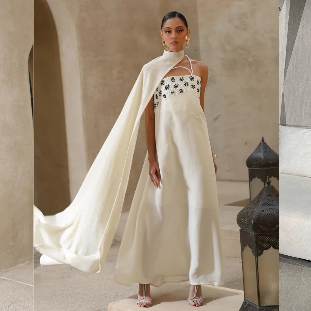 Длинные платья трапециевидной формы с высоким воротником и бисером Jiayigong s