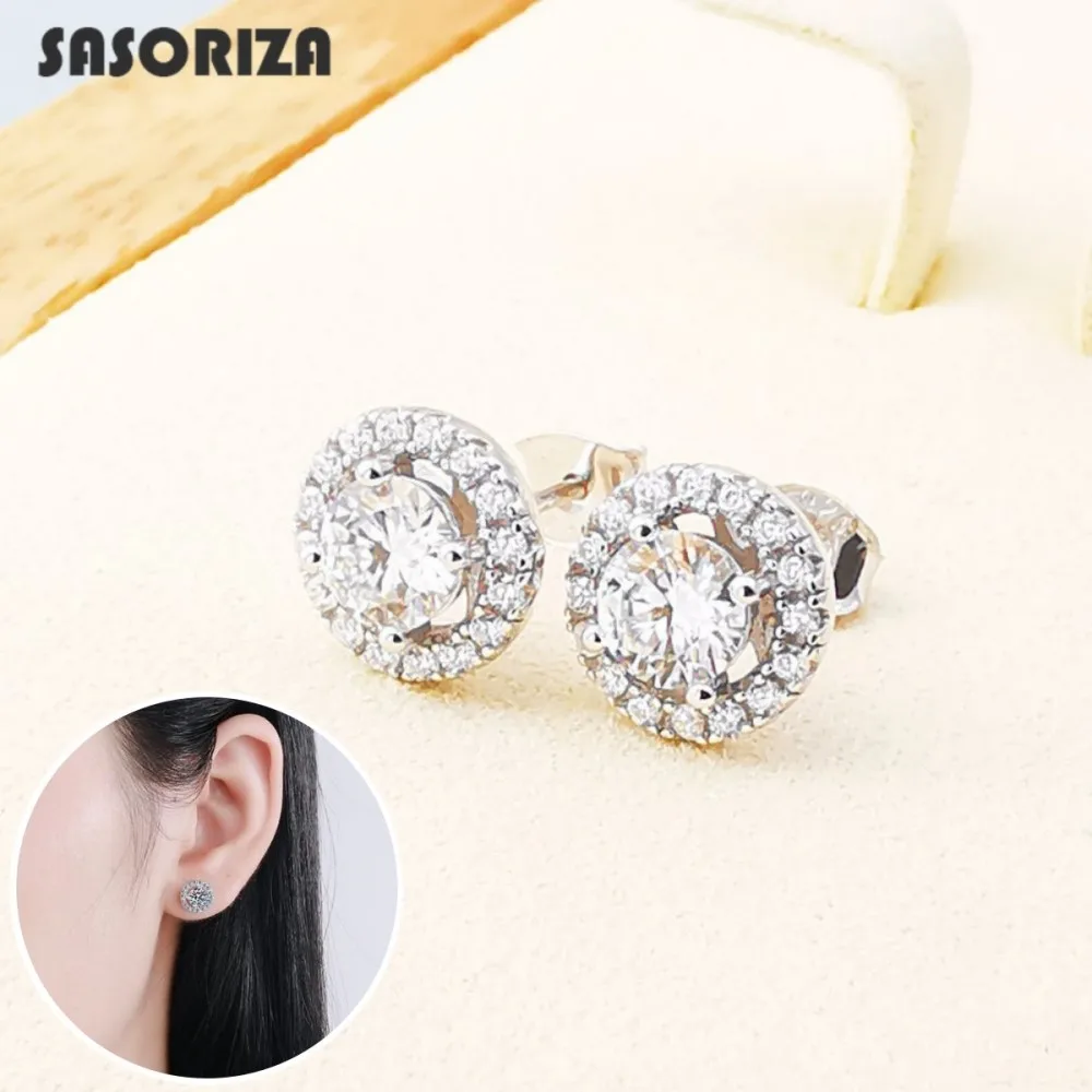

Sterling Silver 925 Round Stud Earrings for Women with 1.0Ct Moissanite Fine Jewelry