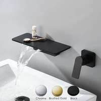 matte black waterfall wall mount bathroom faucet basin sink mixer tap brushed golden vessel wall basin spout set