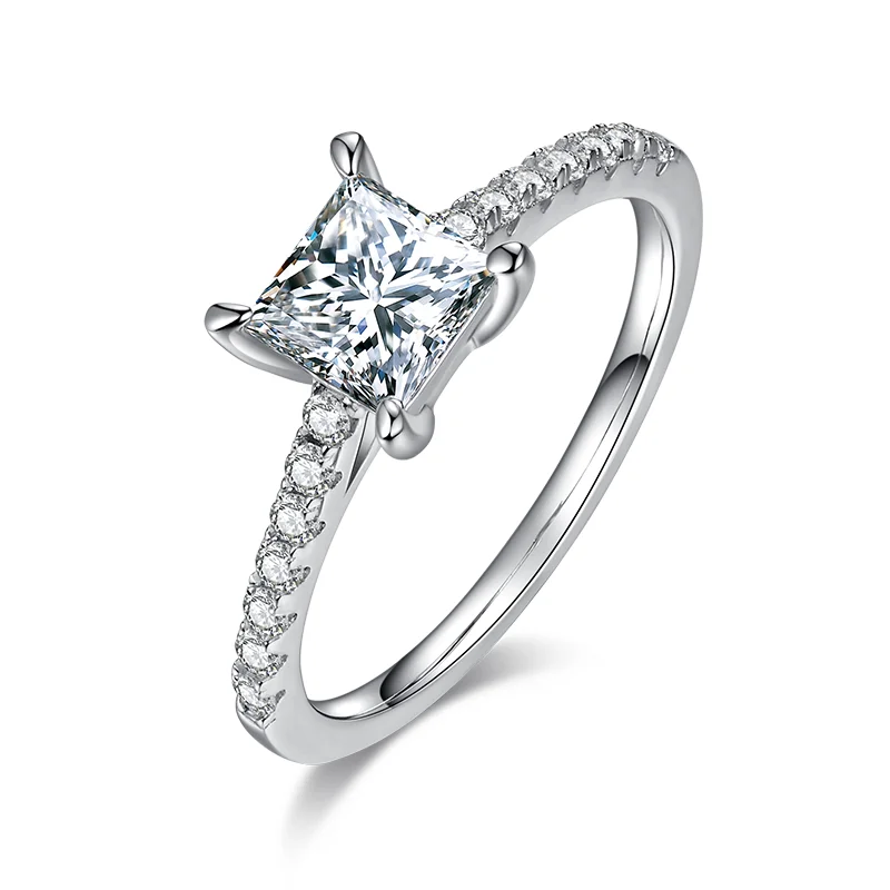 

GEM'S BALLET 925 Silver 585 14K 10K 18K Gold Rings 1.0Ct Princess Cut Hidden Accent Pave Set Unique Moissanite Engagement Ring
