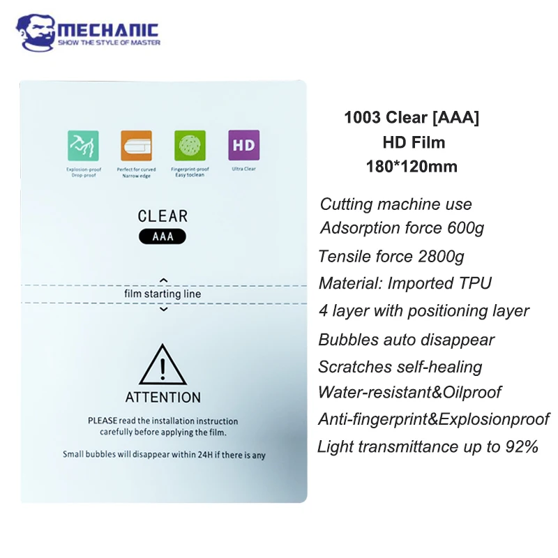 MECHANIC 50pcs AAA TPU Hydrogel for S730 S760 With Cut Code Mobilephone Screen Protector Sheets for Hidrogel Movies Machine
