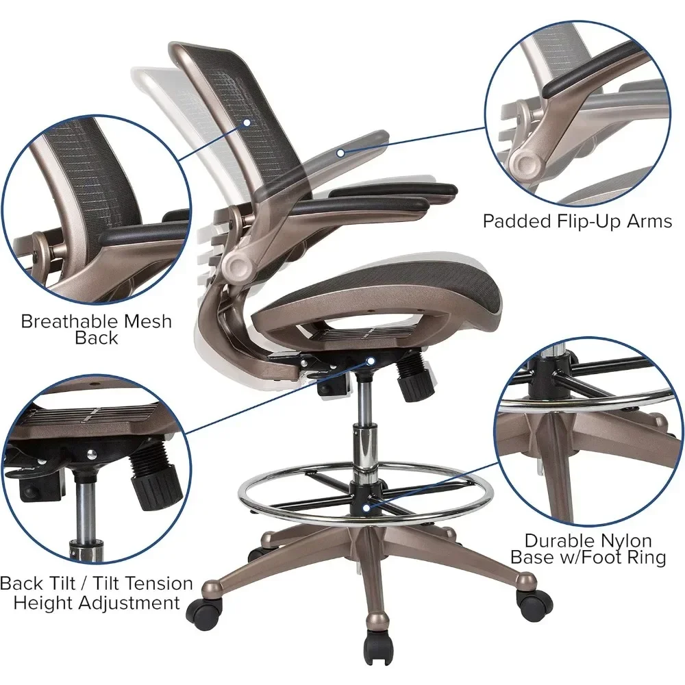 Черное прозрачное черное Сетчатое чертежное кресло со средней спинкой и рамкой