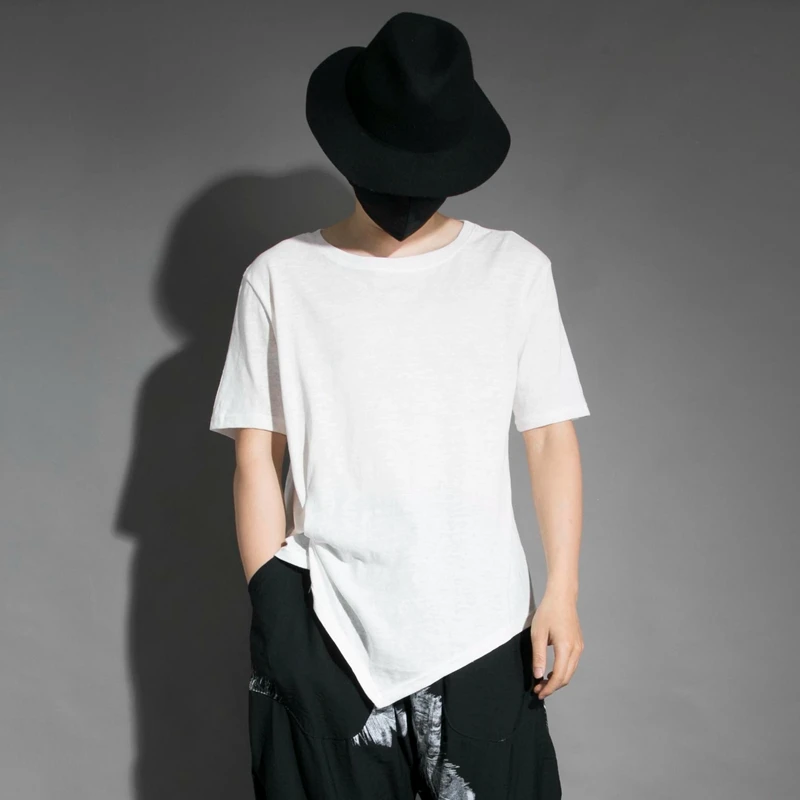 

Men's Simple Short Sleeve T-Shirt Summer Thin Cotton Juxtaposed Asymmetric Knot Fashion Personalized Design Casual T-Shirt