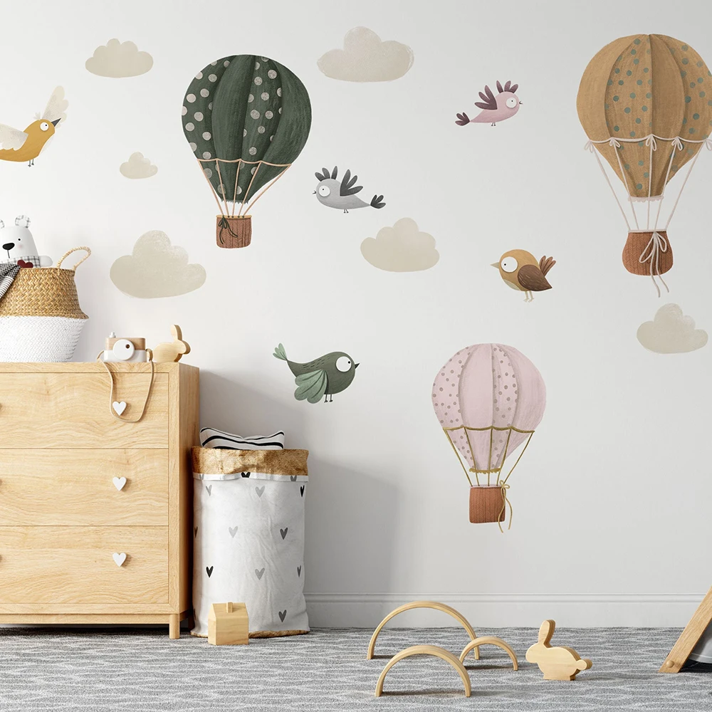 Мультфильм акварель воздушный шар птица настенная наклейка детская комната небо