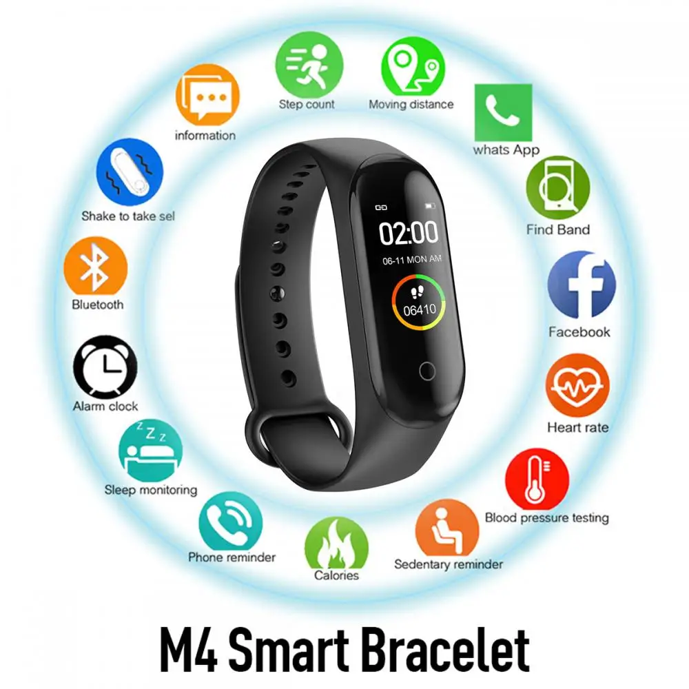

M4 Smart Bracelet Band Sport Fitness Pedometer Tracker Watch Heart Rate Blood Pressure Smart Watch Multi Color Black Red Bule