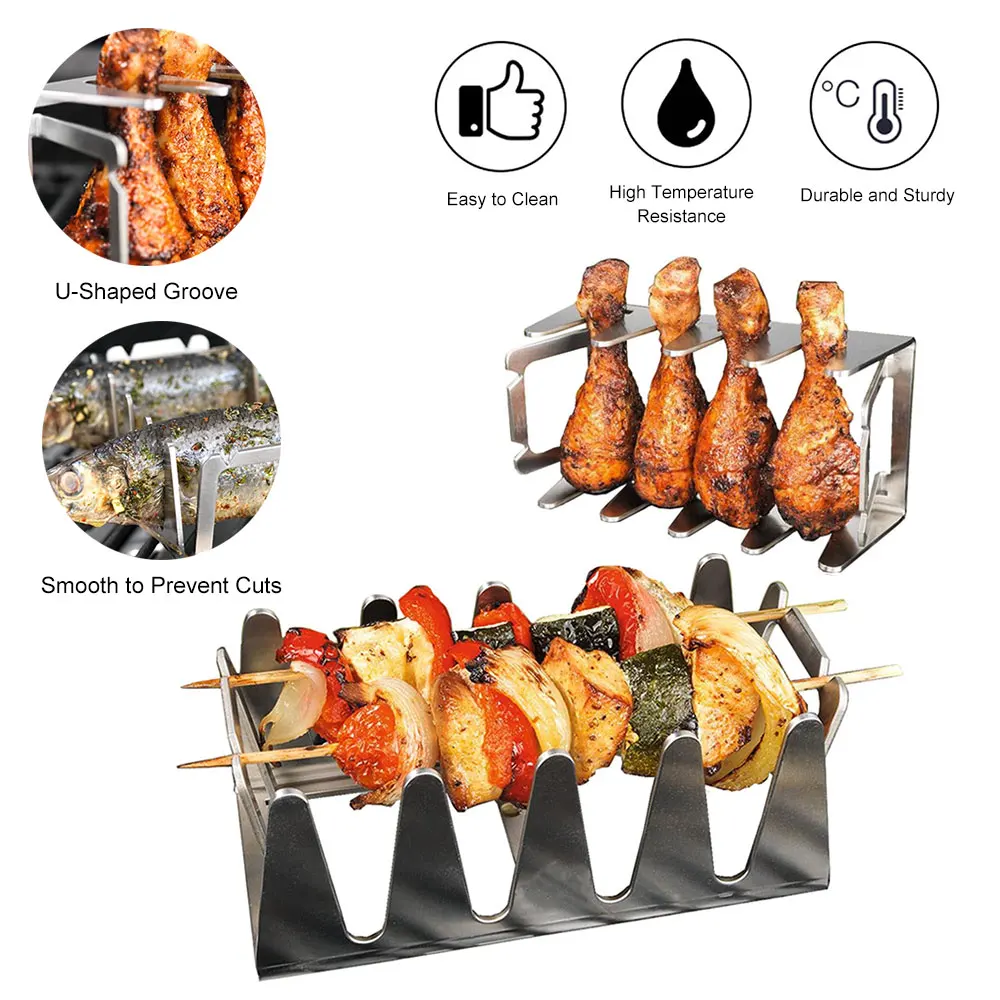 Portable BBQ Grill BBQ Rib Racks Stainless Steel Roasting Stand Outdoor Camping Grill Barbecue Non-Stick Grilling Roasting Rack