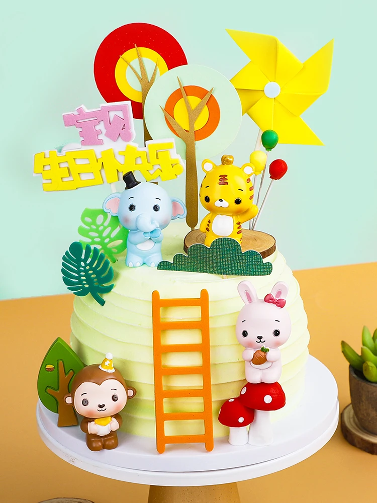 

Jungle Decoration Boy's Birthday Party Supplies Animals Woodland Cake Safari For Baking Children's Cupcakes Girl Topper Elephant