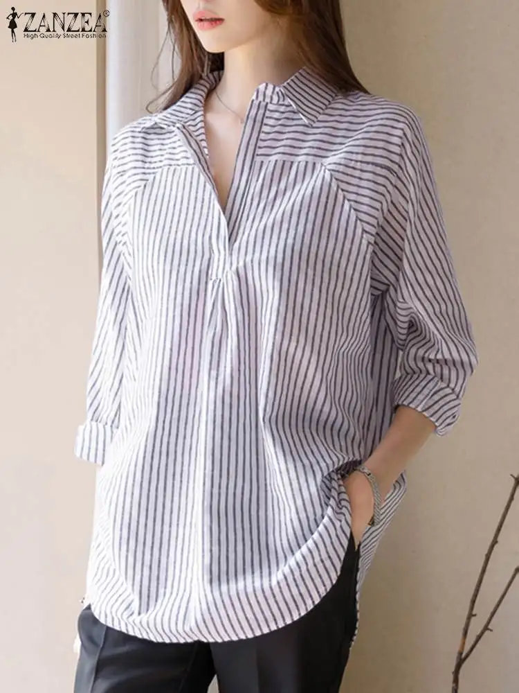 

ZANZEA Fashion Women's Spring Blouse 2023 Striped Long Sleeve Shirts Oversized Casual Baggy Loose Tops Tunic Blusas Femininas