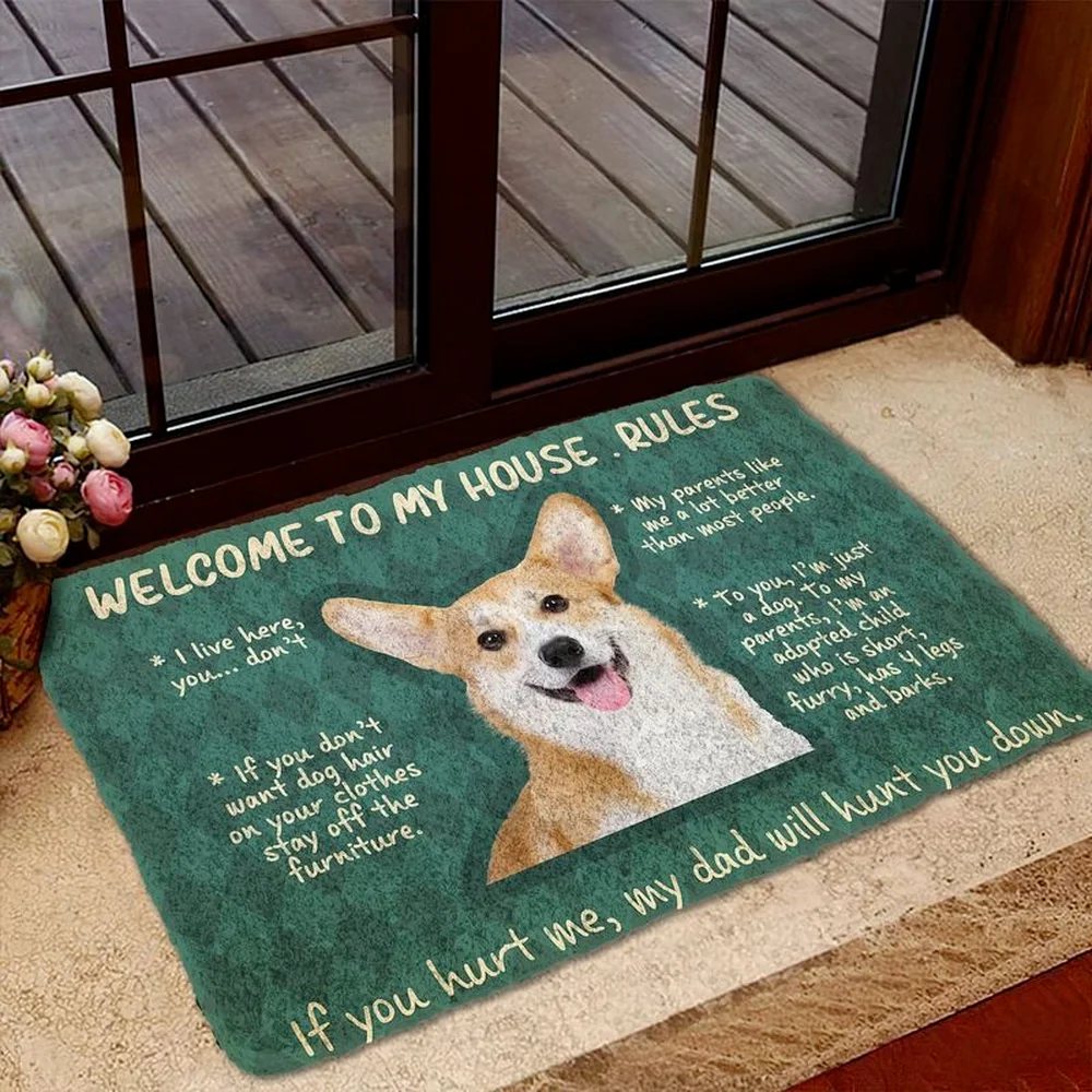 Please Remember Corgi House Rules Doormat Decor Print Carpet Soft Flannel Non-Slip Doormat for Bedroom Porch Drop Shipping