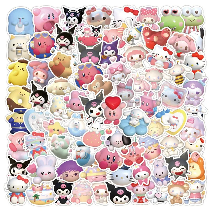 

120Pcs Sanrio Stickers Melody Cartoon Waterproof Stickers DIY Phone Case Water Cup Children's Decorative Stickers Toys Wholesale