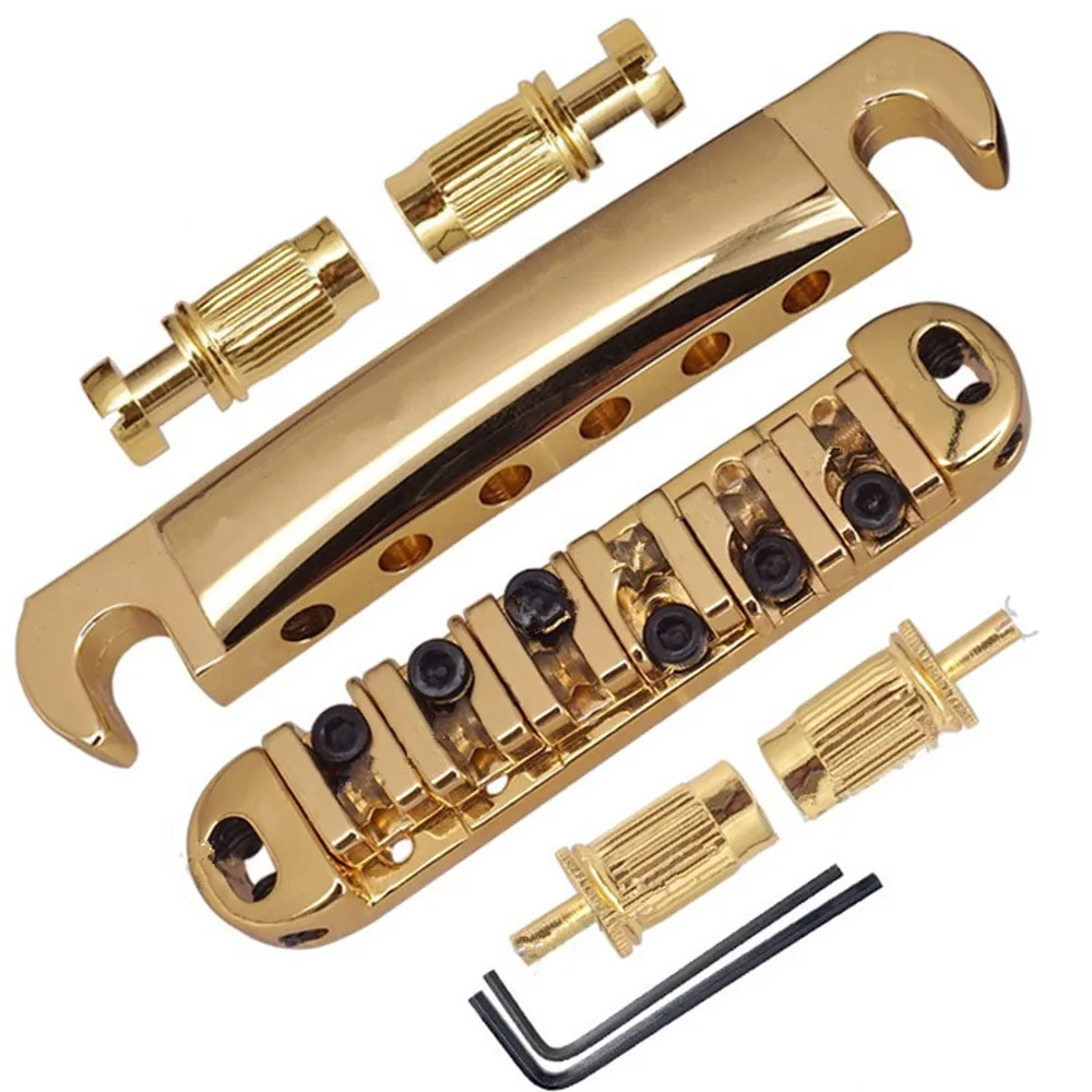 

A Set Roller Saddle Electric Guitar Bridge Tailpiece With Big Stopbar Studs Gold Musical Instrument Accessories Parts