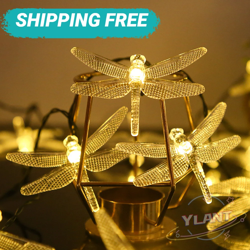 

СВЕТОДИОДНАЯ Гирлянда со стрекозой, уличная Водонепроницаемая уличная лампа для праздника, рождественской вечеринки, украшение для сада, в...
