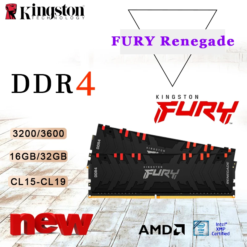 

Память Kingston FURY Renegade DDR4 RGB, Intel XMP AMD Ryzen 16 ГБ 32 ГБ 3200 МГц 3600 МГц, ОЗУ для настольного ПК, игровая материнская плата CL19, новинка