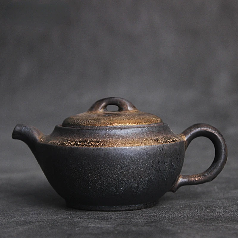 

Japanese-style Kiln Blackened Gold Teapot Jingdezhen Handmade Rough Pottery Personality Teapot Retro Style Tea Sets Tea Kettle